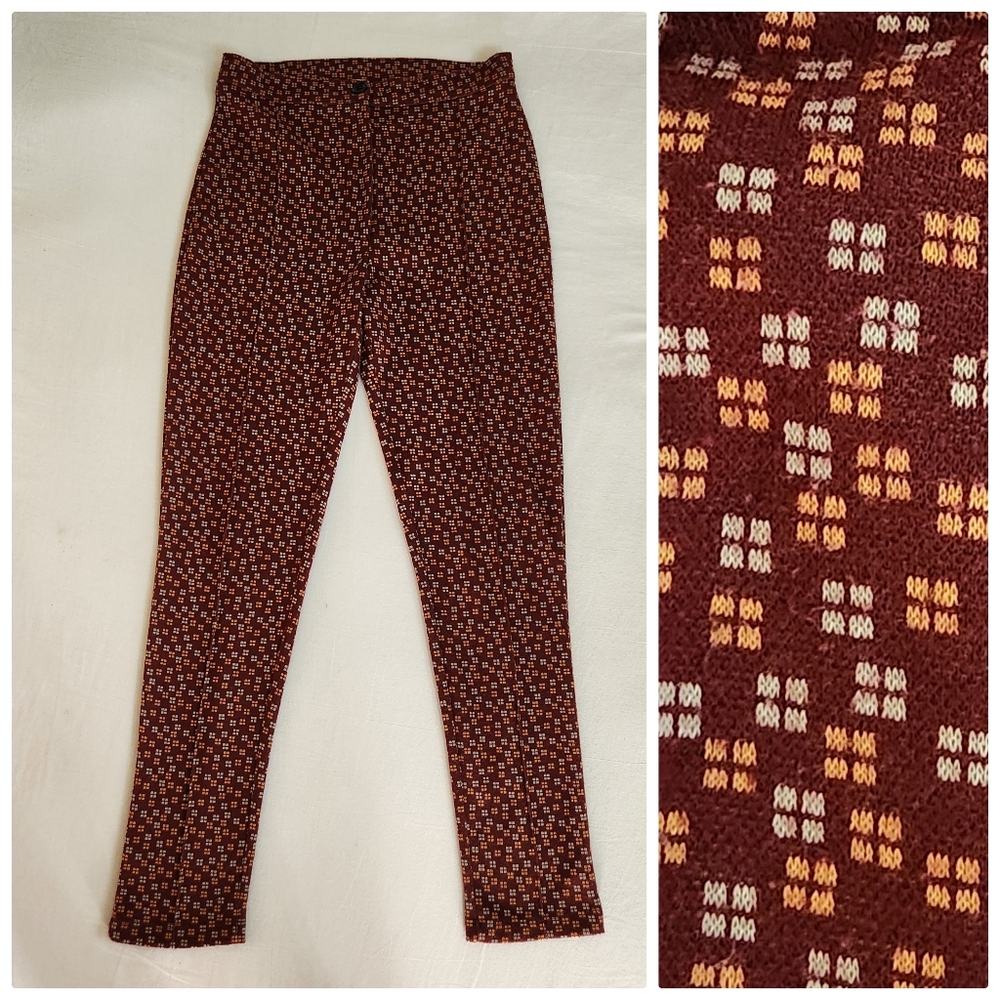 Free People ponte knit pants geometric print funky 70s boho vibes rust red sz 4